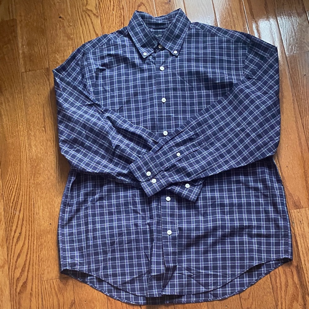 Nautica Navy Checkered Button Down Shirt